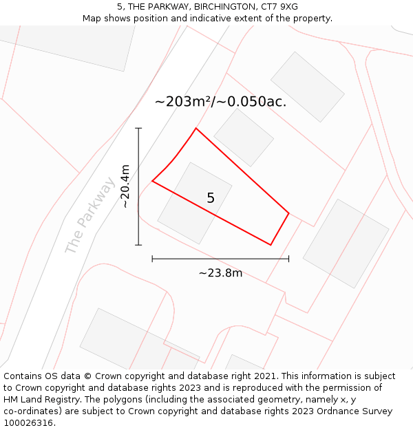 5, THE PARKWAY, BIRCHINGTON, CT7 9XG: Plot and title map