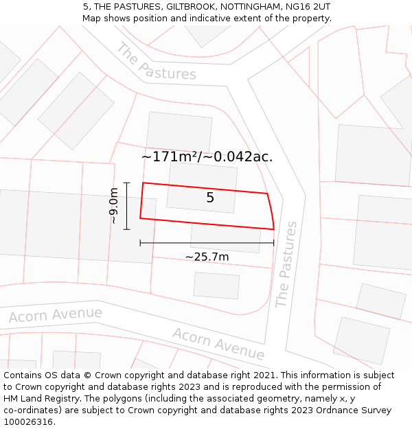 5, THE PASTURES, GILTBROOK, NOTTINGHAM, NG16 2UT: Plot and title map