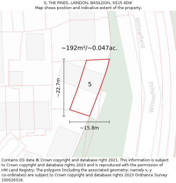 5, THE PINES, LAINDON, BASILDON, SS15 4DW: Plot and title map