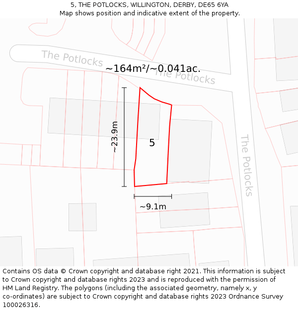 5, THE POTLOCKS, WILLINGTON, DERBY, DE65 6YA: Plot and title map