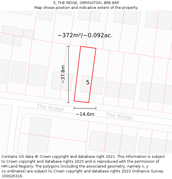 5, THE RIDGE, ORPINGTON, BR6 8AP: Plot and title map
