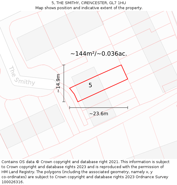 5, THE SMITHY, CIRENCESTER, GL7 1HU: Plot and title map