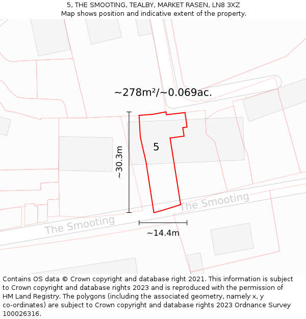 5, THE SMOOTING, TEALBY, MARKET RASEN, LN8 3XZ: Plot and title map