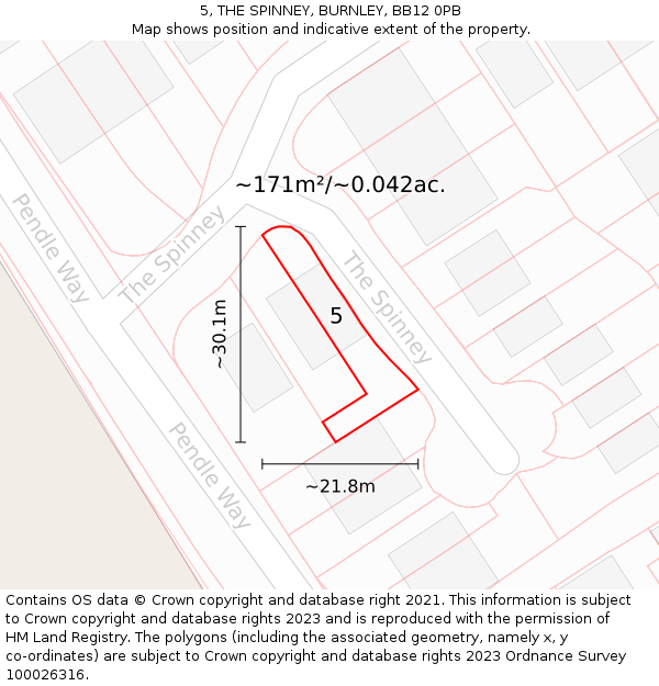 5, THE SPINNEY, BURNLEY, BB12 0PB: Plot and title map
