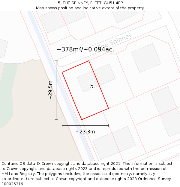 5, THE SPINNEY, FLEET, GU51 4EP: Plot and title map