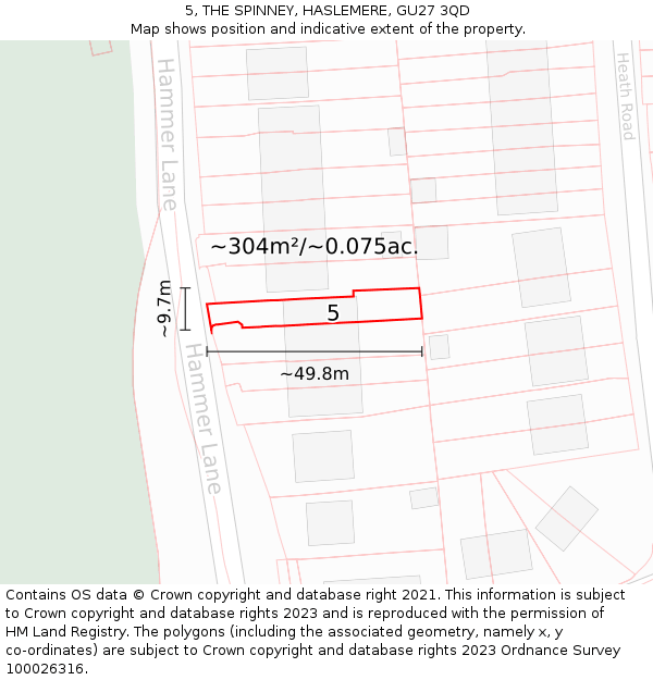5, THE SPINNEY, HASLEMERE, GU27 3QD: Plot and title map