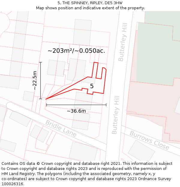 5, THE SPINNEY, RIPLEY, DE5 3HW: Plot and title map