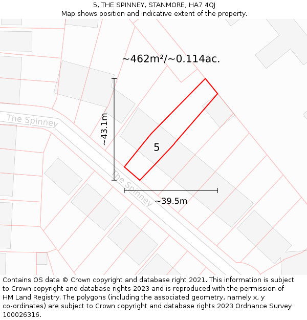 5, THE SPINNEY, STANMORE, HA7 4QJ: Plot and title map