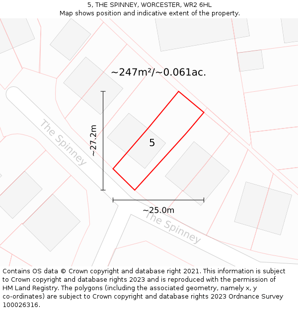 5, THE SPINNEY, WORCESTER, WR2 6HL: Plot and title map