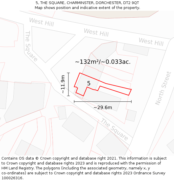 5, THE SQUARE, CHARMINSTER, DORCHESTER, DT2 9QT: Plot and title map