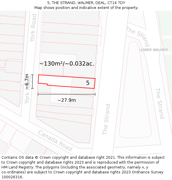 5, THE STRAND, WALMER, DEAL, CT14 7DY: Plot and title map
