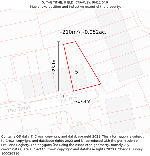 5, THE TITHE, IFIELD, CRAWLEY, RH11 0NR: Plot and title map