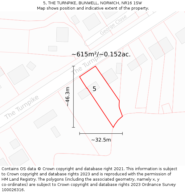 5, THE TURNPIKE, BUNWELL, NORWICH, NR16 1SW: Plot and title map