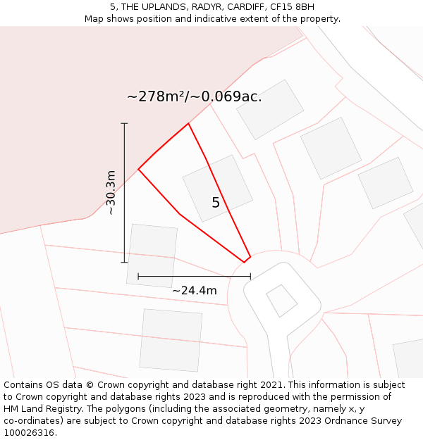 5, THE UPLANDS, RADYR, CARDIFF, CF15 8BH: Plot and title map