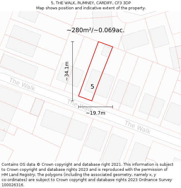 5, THE WALK, RUMNEY, CARDIFF, CF3 3DP: Plot and title map