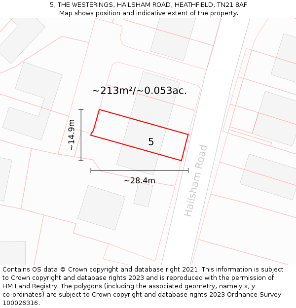 5, THE WESTERINGS, HAILSHAM ROAD, HEATHFIELD, TN21 8AF: Plot and title map