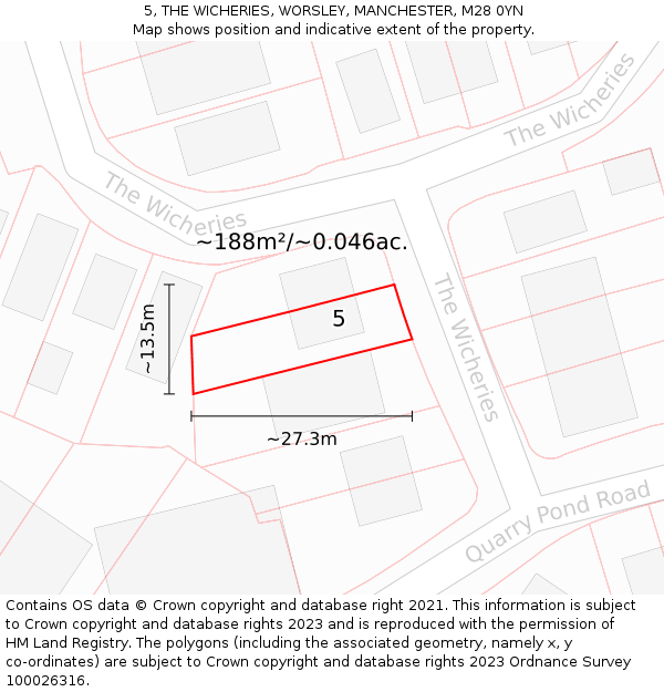 5, THE WICHERIES, WORSLEY, MANCHESTER, M28 0YN: Plot and title map