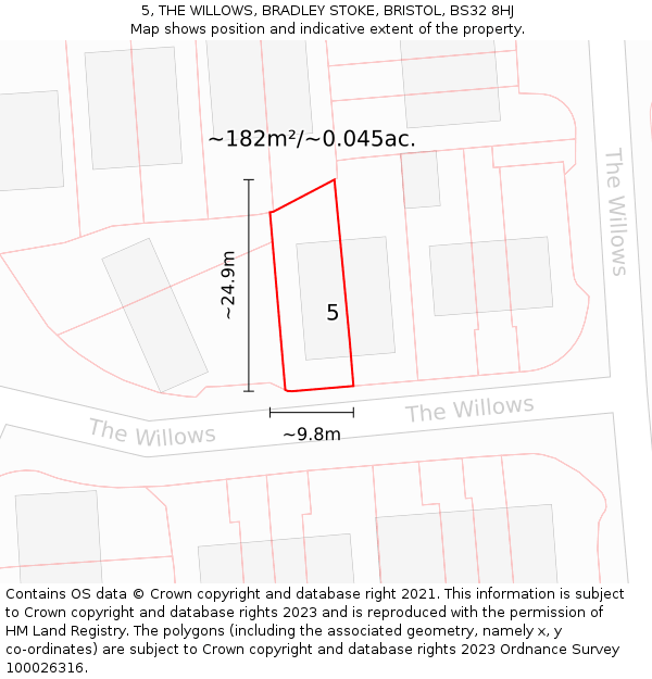 5, THE WILLOWS, BRADLEY STOKE, BRISTOL, BS32 8HJ: Plot and title map