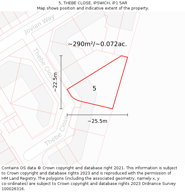 5, THEBE CLOSE, IPSWICH, IP1 5AR: Plot and title map