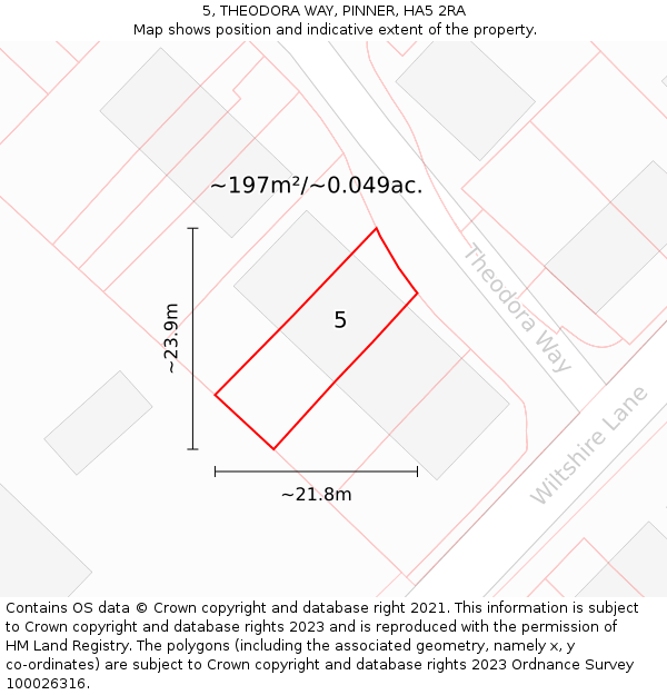 5, THEODORA WAY, PINNER, HA5 2RA: Plot and title map