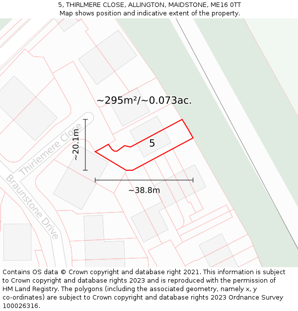 5, THIRLMERE CLOSE, ALLINGTON, MAIDSTONE, ME16 0TT: Plot and title map