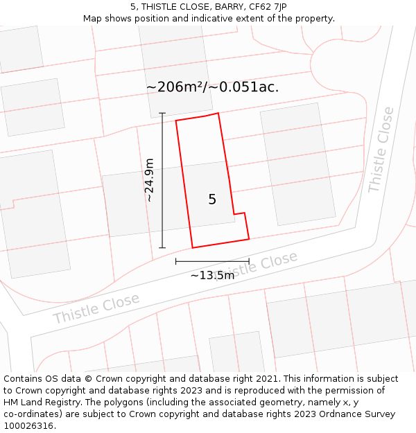 5, THISTLE CLOSE, BARRY, CF62 7JP: Plot and title map