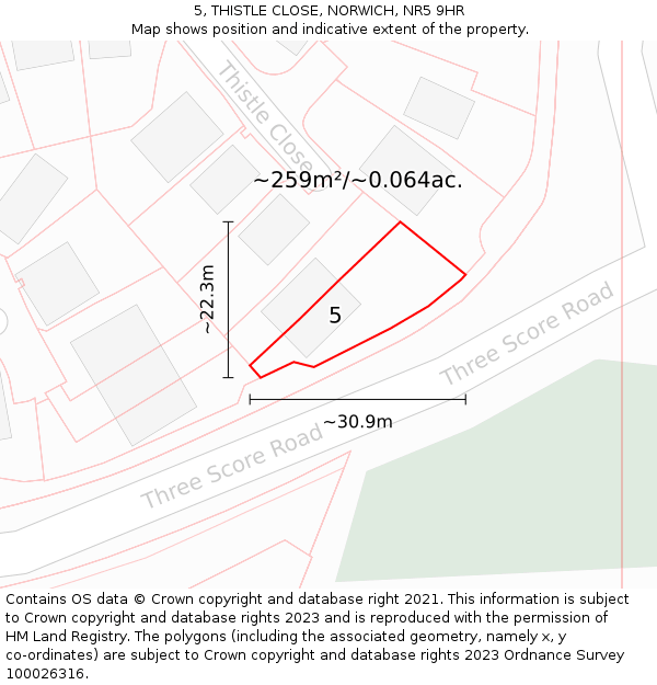 5, THISTLE CLOSE, NORWICH, NR5 9HR: Plot and title map