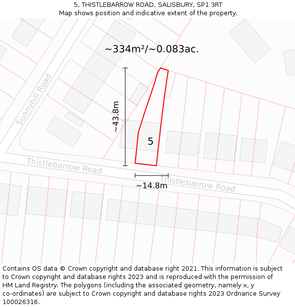 5, THISTLEBARROW ROAD, SALISBURY, SP1 3RT: Plot and title map