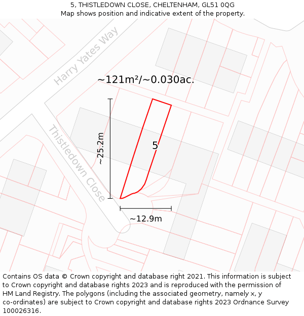 5, THISTLEDOWN CLOSE, CHELTENHAM, GL51 0QG: Plot and title map