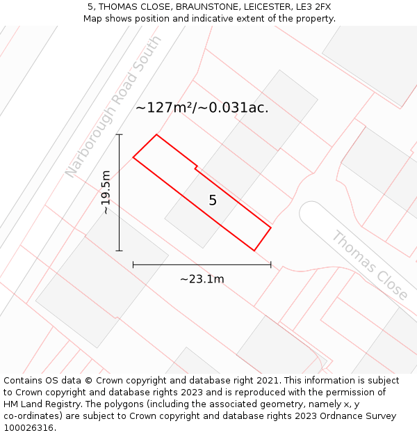 5, THOMAS CLOSE, BRAUNSTONE, LEICESTER, LE3 2FX: Plot and title map