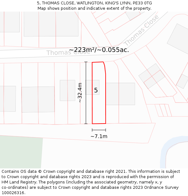 5, THOMAS CLOSE, WATLINGTON, KING'S LYNN, PE33 0TG: Plot and title map