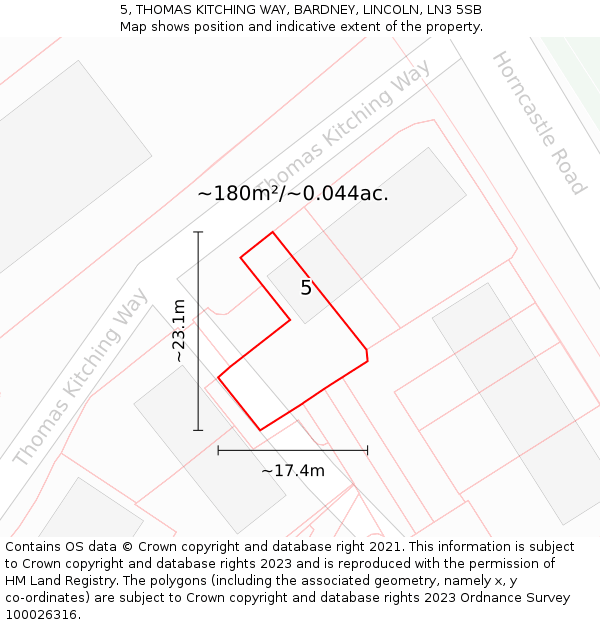 5, THOMAS KITCHING WAY, BARDNEY, LINCOLN, LN3 5SB: Plot and title map