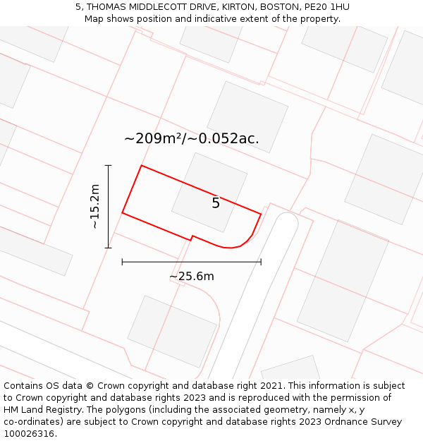 5, THOMAS MIDDLECOTT DRIVE, KIRTON, BOSTON, PE20 1HU: Plot and title map