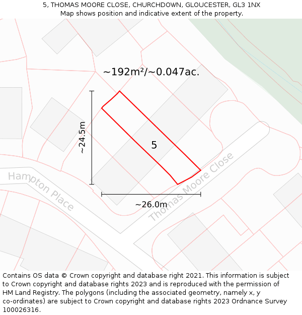 5, THOMAS MOORE CLOSE, CHURCHDOWN, GLOUCESTER, GL3 1NX: Plot and title map