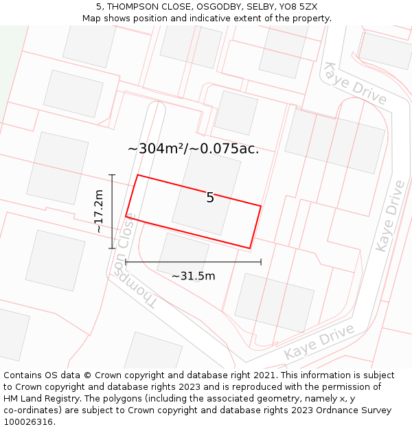 5, THOMPSON CLOSE, OSGODBY, SELBY, YO8 5ZX: Plot and title map