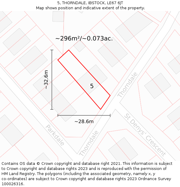 5, THORNDALE, IBSTOCK, LE67 6JT: Plot and title map