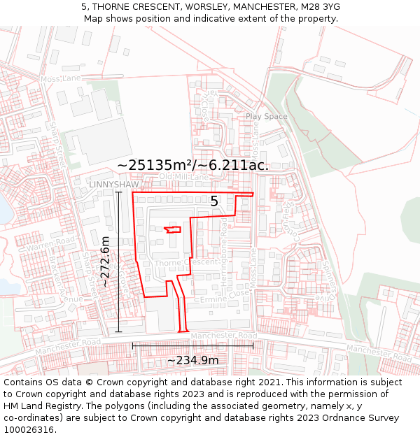 5, THORNE CRESCENT, WORSLEY, MANCHESTER, M28 3YG: Plot and title map