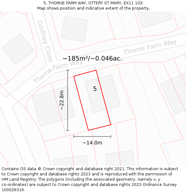 5, THORNE FARM WAY, OTTERY ST MARY, EX11 1GX: Plot and title map