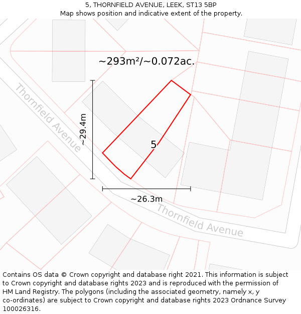5, THORNFIELD AVENUE, LEEK, ST13 5BP: Plot and title map