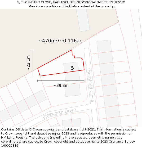5, THORNFIELD CLOSE, EAGLESCLIFFE, STOCKTON-ON-TEES, TS16 0NW: Plot and title map