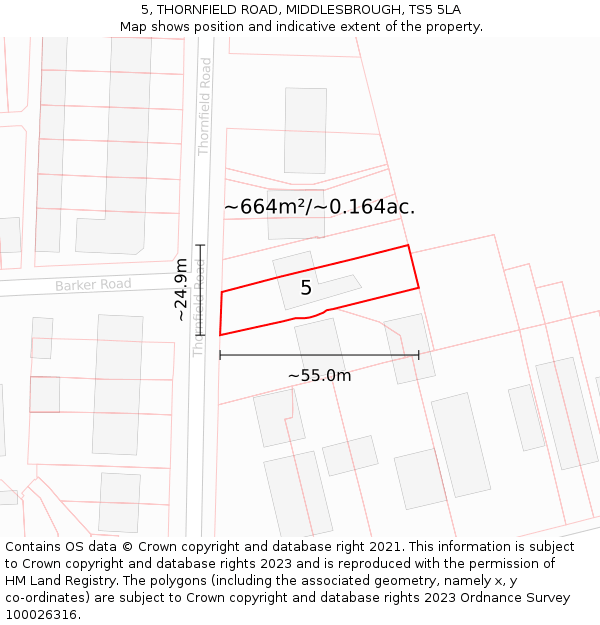 5, THORNFIELD ROAD, MIDDLESBROUGH, TS5 5LA: Plot and title map