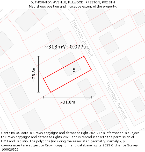 5, THORNTON AVENUE, FULWOOD, PRESTON, PR2 3TH: Plot and title map