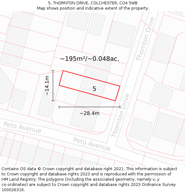 5, THORNTON DRIVE, COLCHESTER, CO4 5WB: Plot and title map