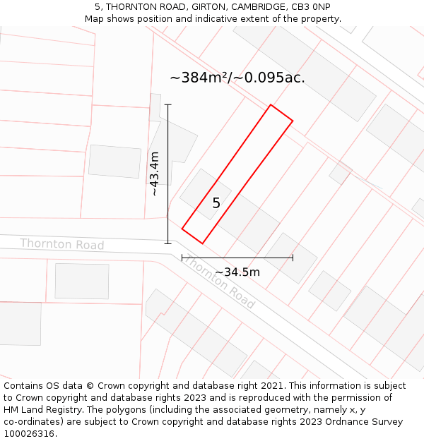 5, THORNTON ROAD, GIRTON, CAMBRIDGE, CB3 0NP: Plot and title map