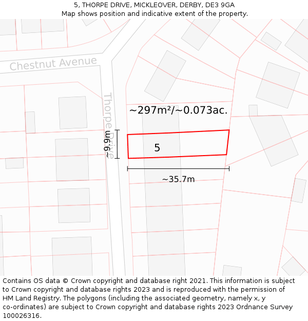 5, THORPE DRIVE, MICKLEOVER, DERBY, DE3 9GA: Plot and title map