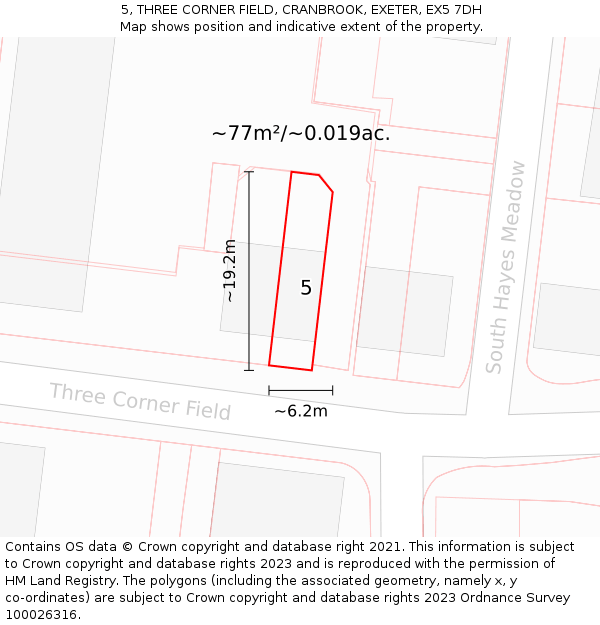 5, THREE CORNER FIELD, CRANBROOK, EXETER, EX5 7DH: Plot and title map