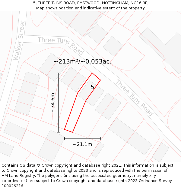 5, THREE TUNS ROAD, EASTWOOD, NOTTINGHAM, NG16 3EJ: Plot and title map