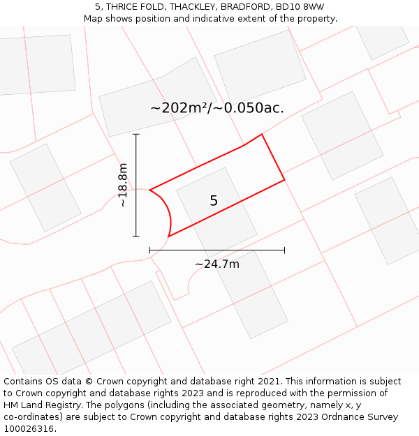5, THRICE FOLD, THACKLEY, BRADFORD, BD10 8WW: Plot and title map
