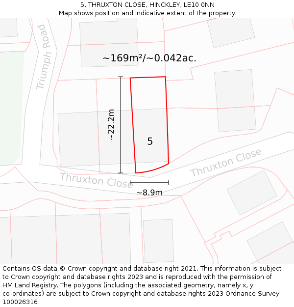 5, THRUXTON CLOSE, HINCKLEY, LE10 0NN: Plot and title map