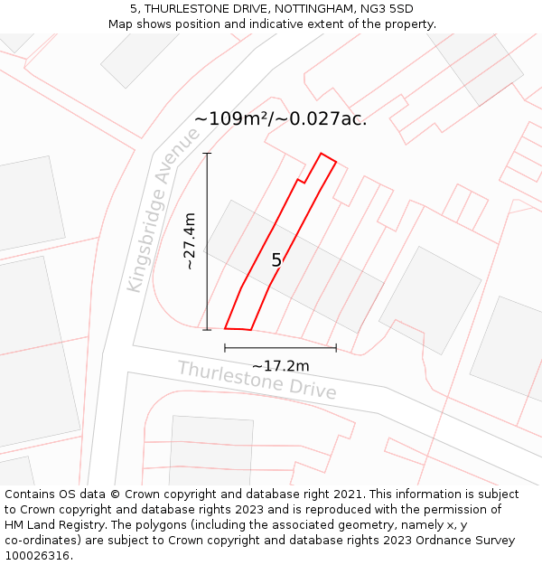 5, THURLESTONE DRIVE, NOTTINGHAM, NG3 5SD: Plot and title map
